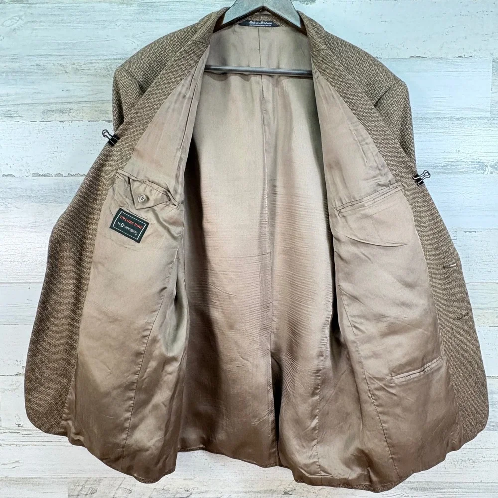 Mens Tailors Row by Deansgate 42L‎ Brown Silk Wool Blend Textured Blazer Jacket